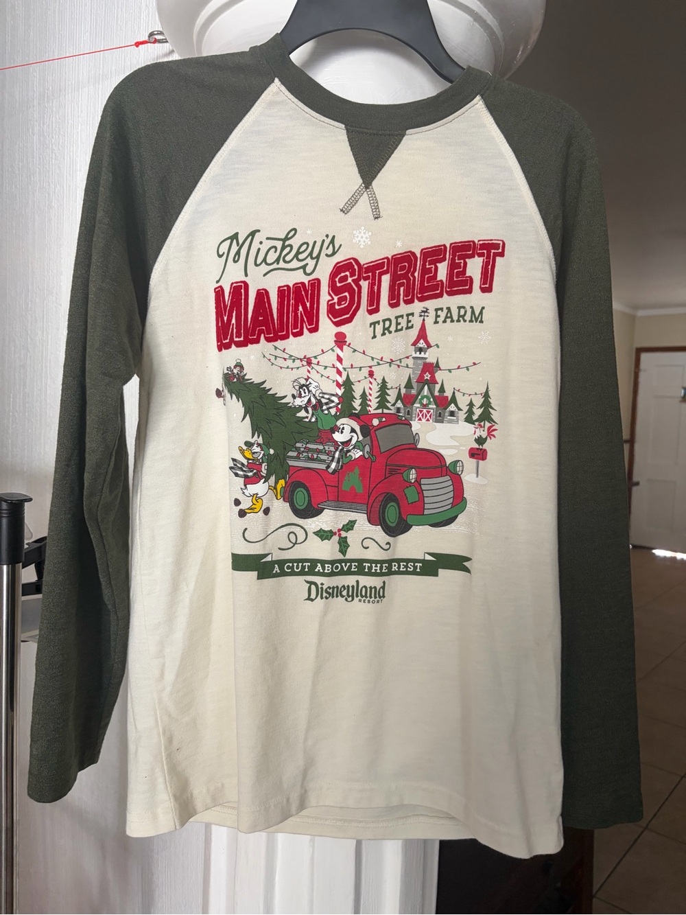 Disney Mickey's Main Street Cream & Green Raglan Holiday Sweatshirt